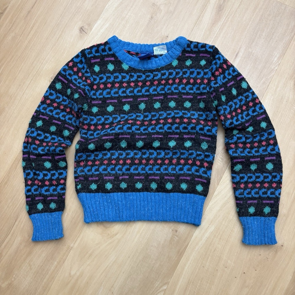 VTG Ocean Pacific Boys Sweater Small Multicolor Colorful‎ 80s Grandpa Geometric
